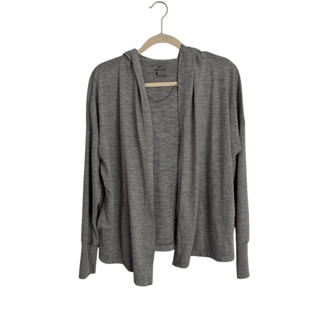 Nike Dri-Fit‎ Hooded Cardigan Gray Open Front Travel Sporty Lightweight M